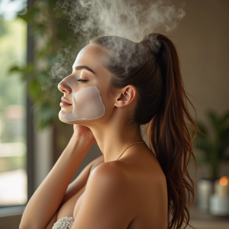 Mulher hidratando o cabelo com máscara capilar em um banheiro com estilo brasileiro.