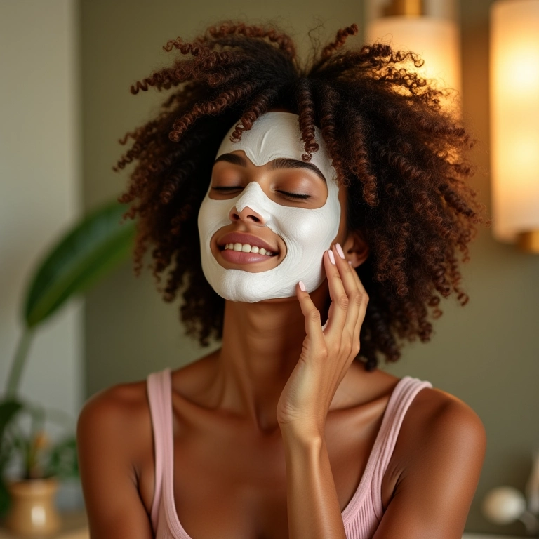 Mulher hidratando profundamente seus cabelos cacheados 3B.