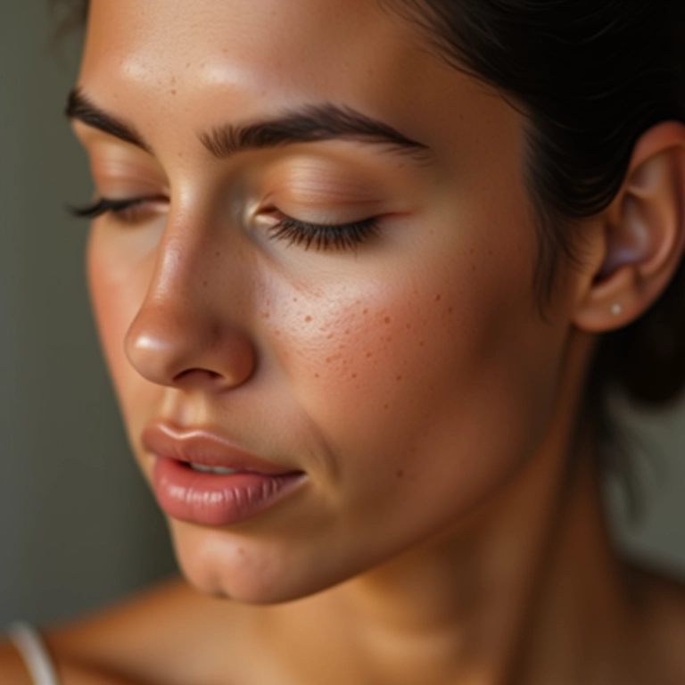 Mulher jovem aplicando maquiagem para pele oleosa, foco nos poros e acabamento matte.