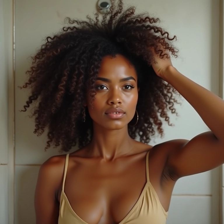 Mulher lavando os cabelos cacheados 3B com cowash.