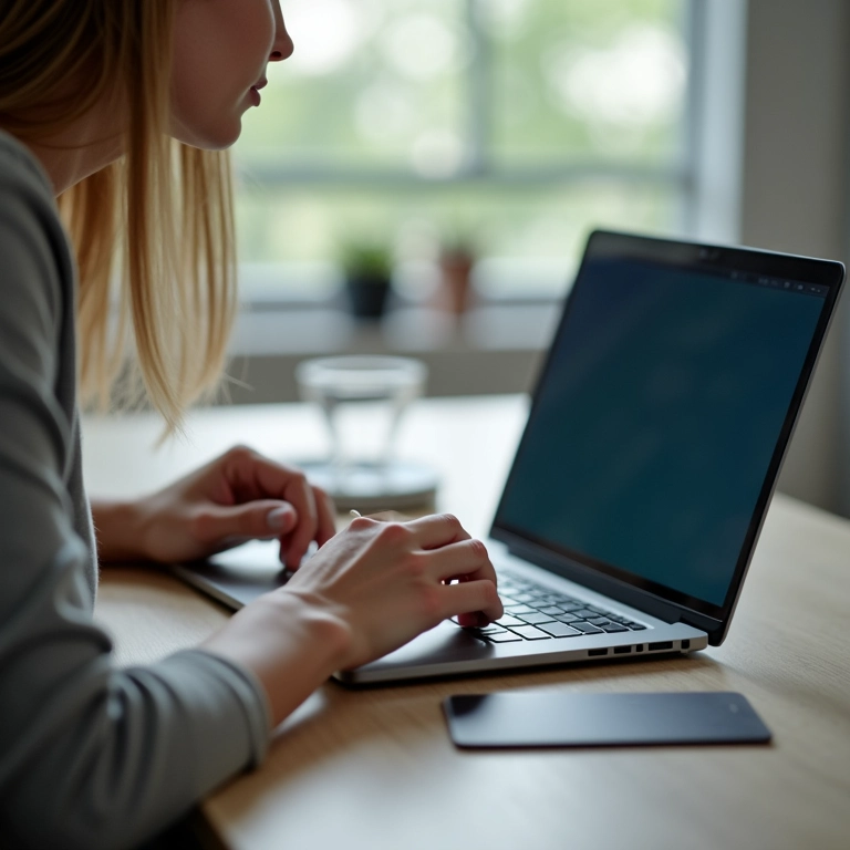 Mulher limpando o cache do navegador em um laptop.