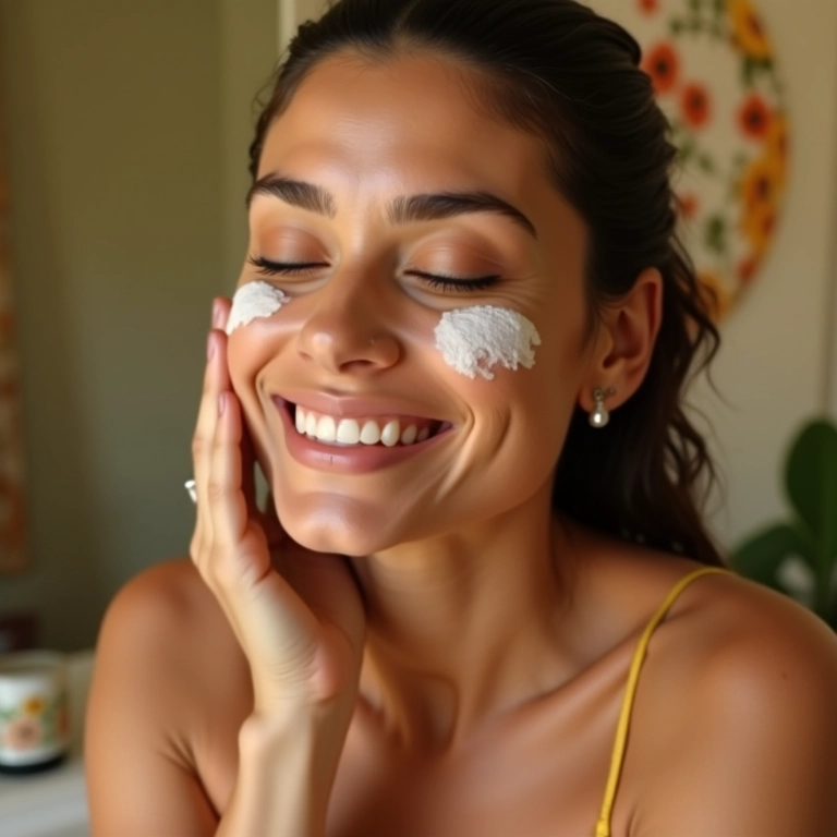 Mulher limpando o rosto antes da maquiagem para o ensaio.