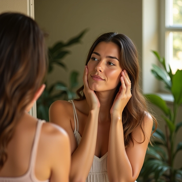 Mulher limpando o rosto antes da maquiagem.