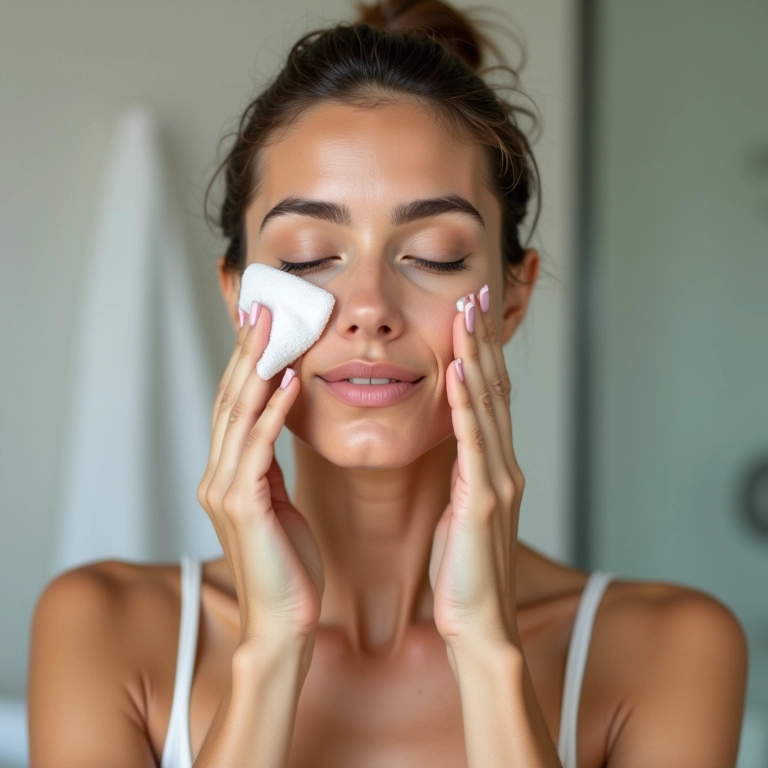 Mulher limpando o rosto com sabonete suave.