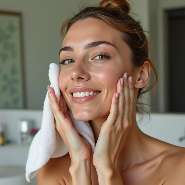 Mulher limpando o rosto suavemente