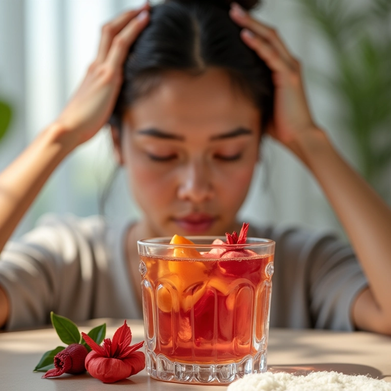 Mulher massageando o couro cabeludo com chá de hibisco.