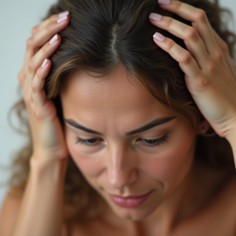 Mulher massageando o couro cabeludo para estimular o crescimento.