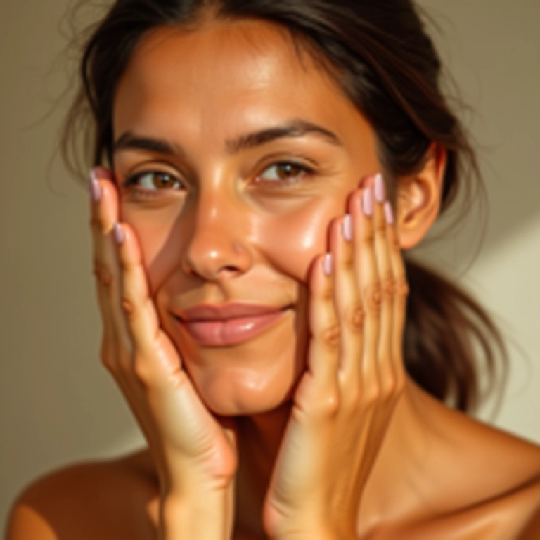 Mulher massageando o rosto com óleo de argan para nutrição.