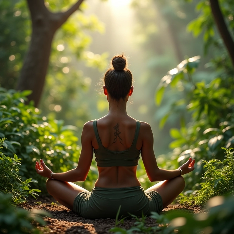 Mulher meditando na Praia do Rosa, Garopaba.