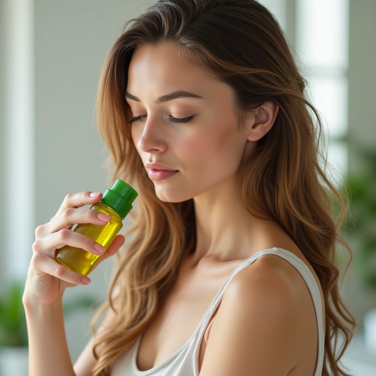 Mulher misturando babosa e azeite de oliva para fazer um pré-poo caseiro.