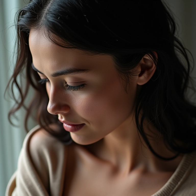 Mulher negra com caspa visível nos cabelos escuros.