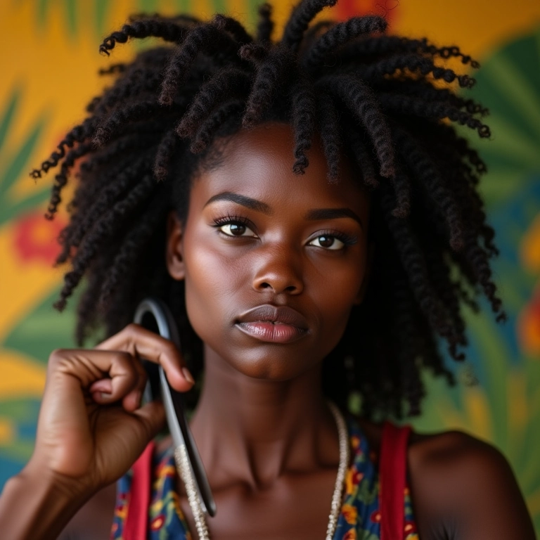 Mulher negra cortando o cabelo alisado com tesoura, demonstrando coragem no 'Big Chop'.