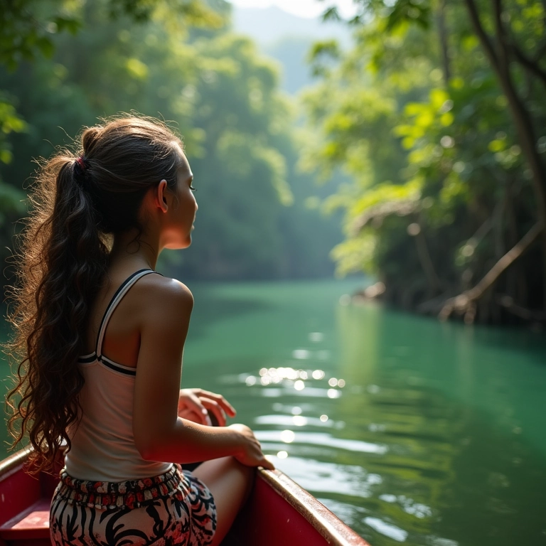 Mulher observa o Encontro das Águas, fenômeno natural em Manaus.