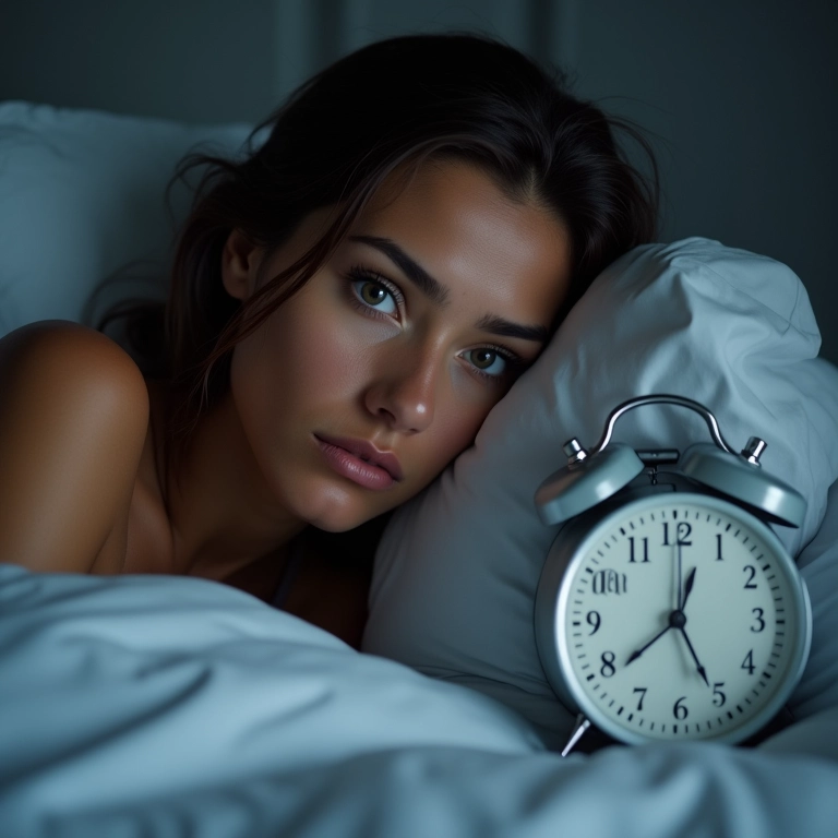 Mulher olhando para o despertador às 22h.