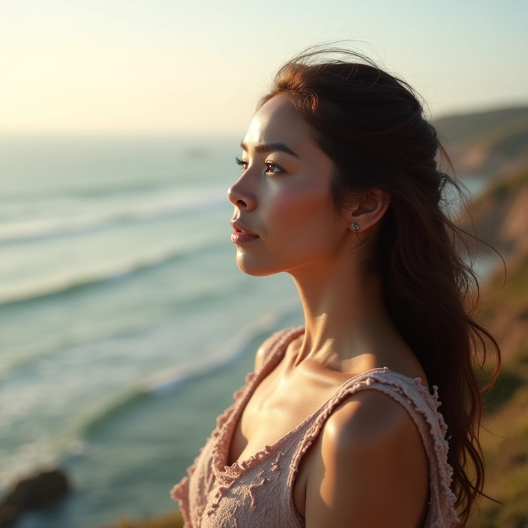 Mulher olhando para o oceano, representando a intuição aguçada do signo de Câncer.
