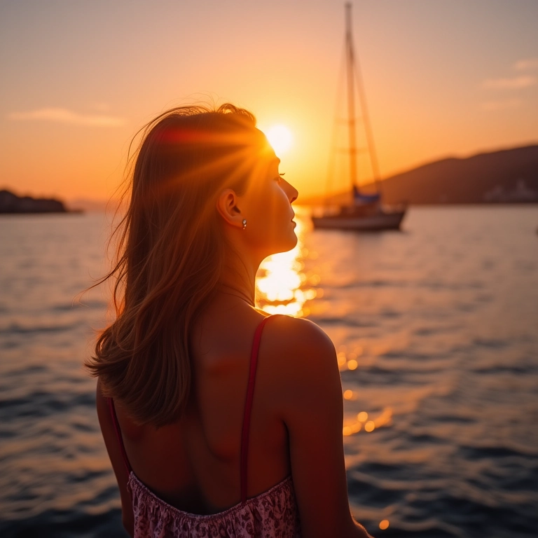 Mulher ouvindo o órgão do mar em Zadar, Croácia, ao pôr do sol.