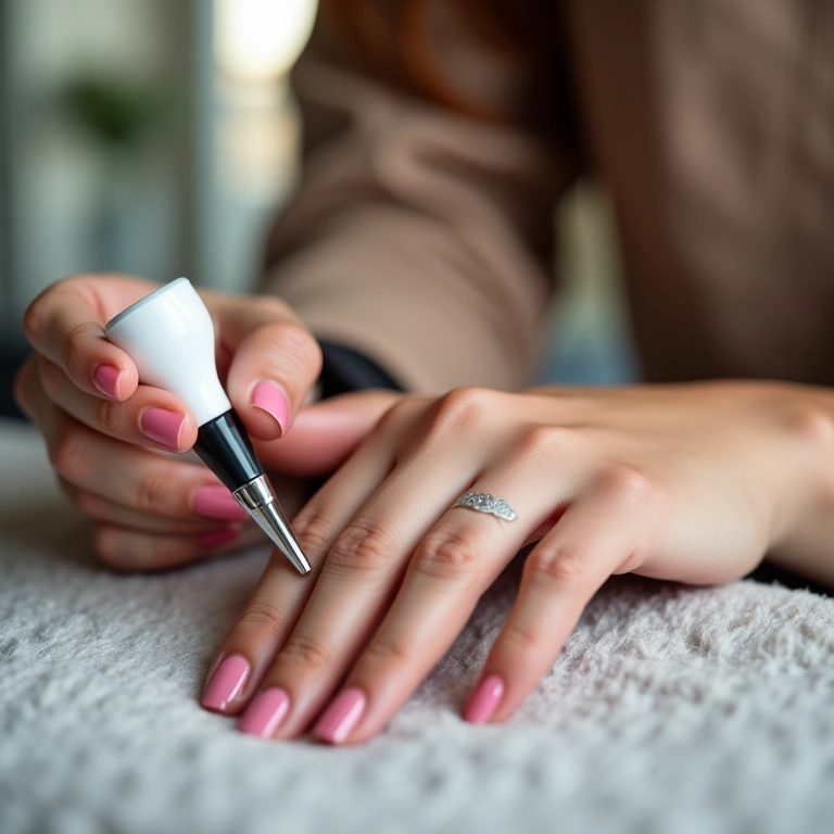Mulher pagando por serviço de unhas soft gel em um salão moderno.