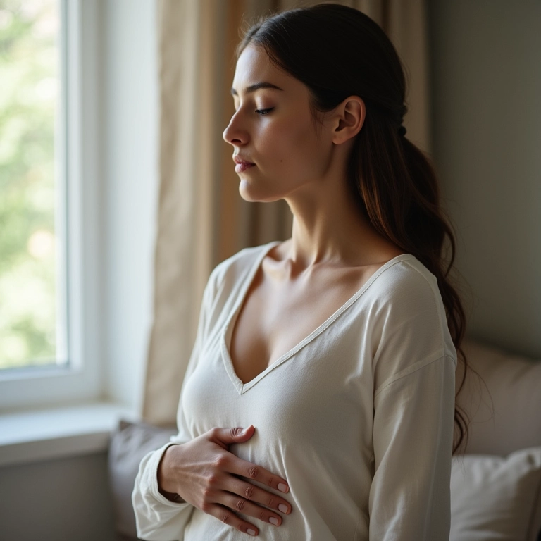 Mulher praticando respiração diafragmática para aliviar a ansiedade.