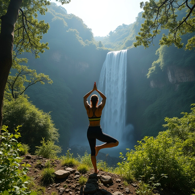 Mulher praticando yoga na Chapada dos Veadeiros, Goiás, em meio à natureza exuberante.