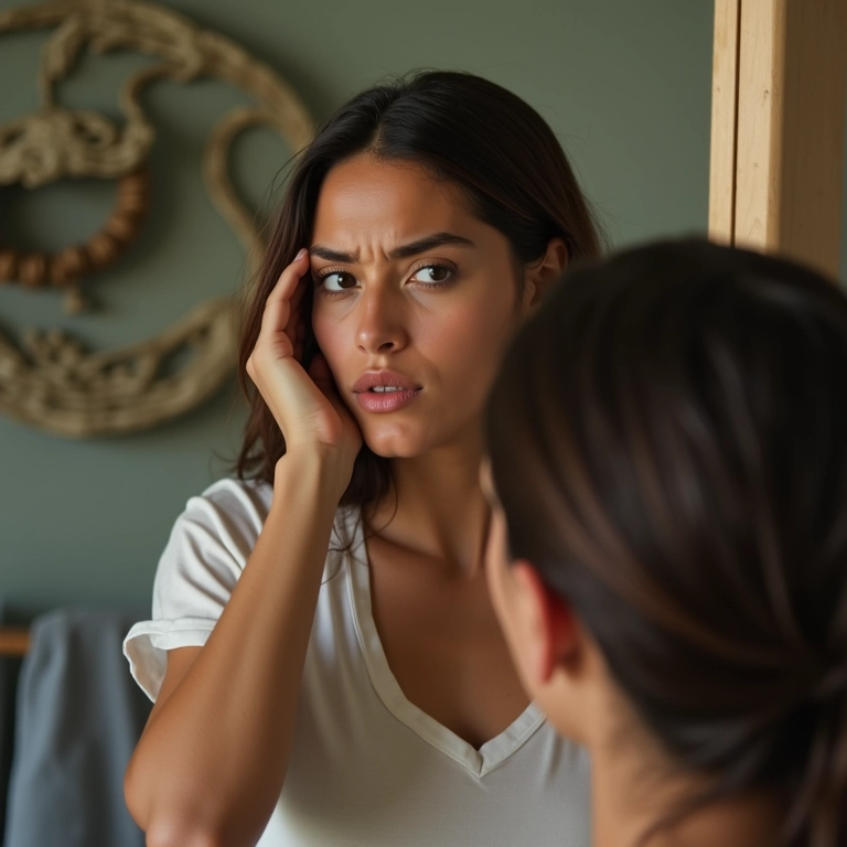 Mulher preocupada com a linha do cabelo.