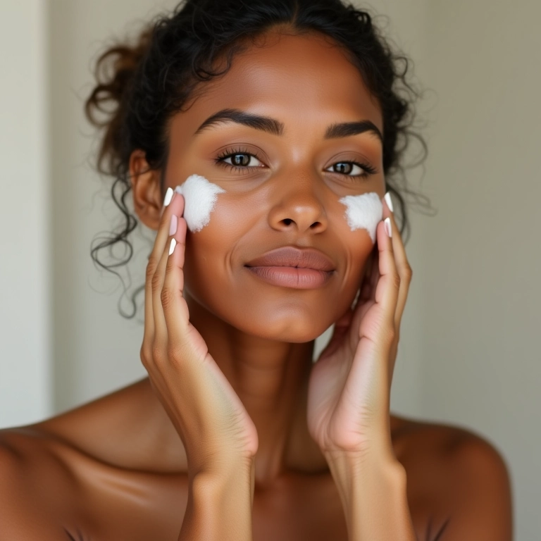 Mulher preparando a pele com tônico facial para maquiagem.