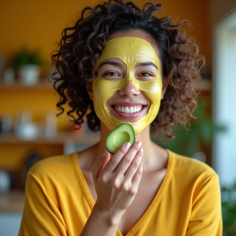 Mulher preparando máscara reconstrutora de ovo e abacate.