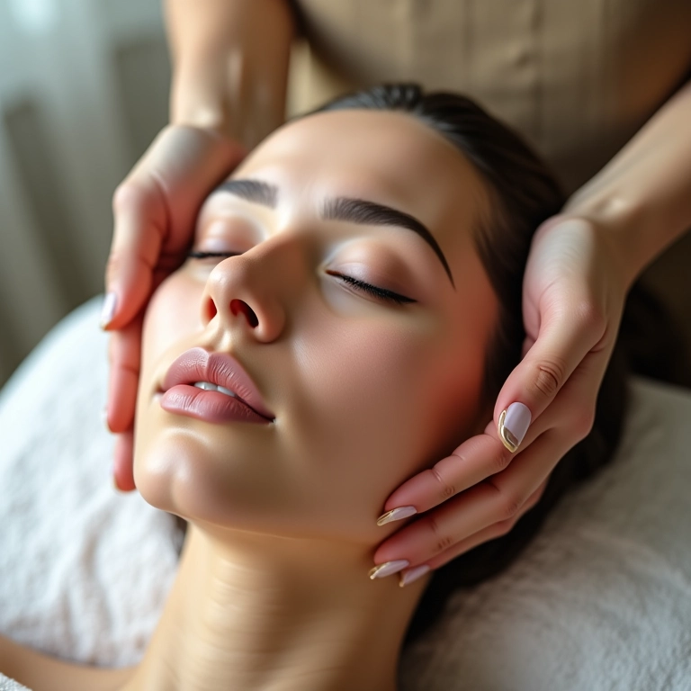 Mulher recebendo massagem facial relaxante em um spa, com foco em pele saudável e bem-estar.
