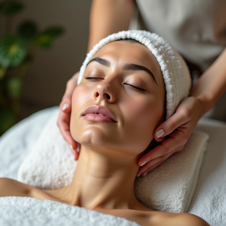 Mulher recebendo tratamento facial anti-idade.