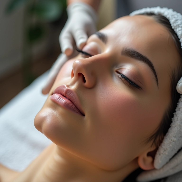Mulher recebendo tratamento facial de radiofrequência para rejuvenescimento da pele.