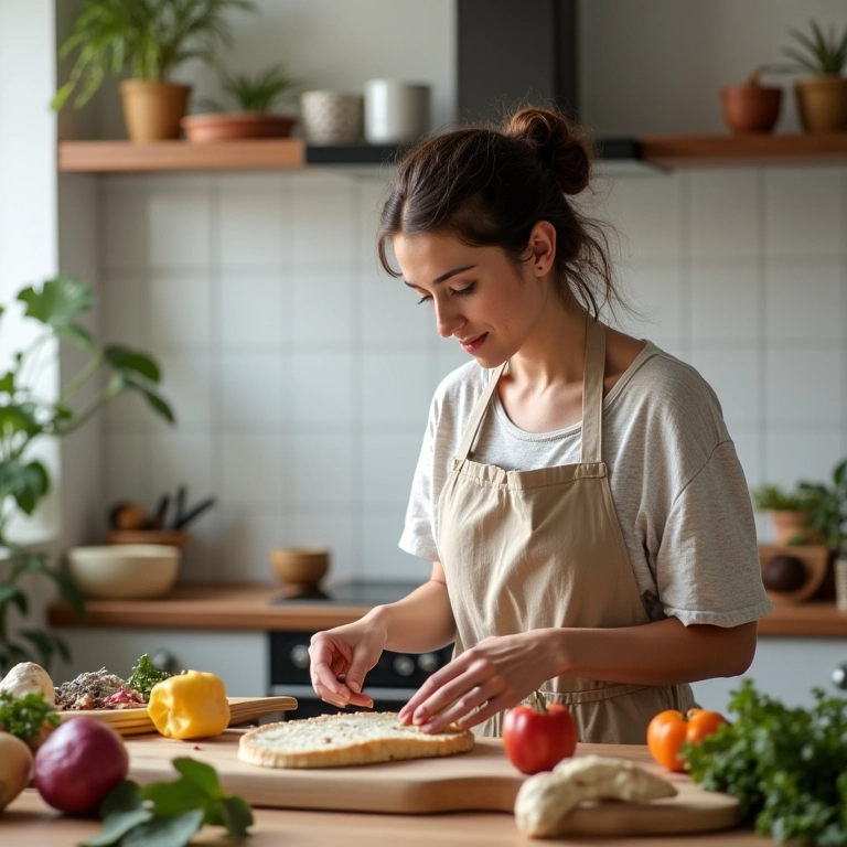 Mulher refletindo sobre evitar alienação parental na cozinha.