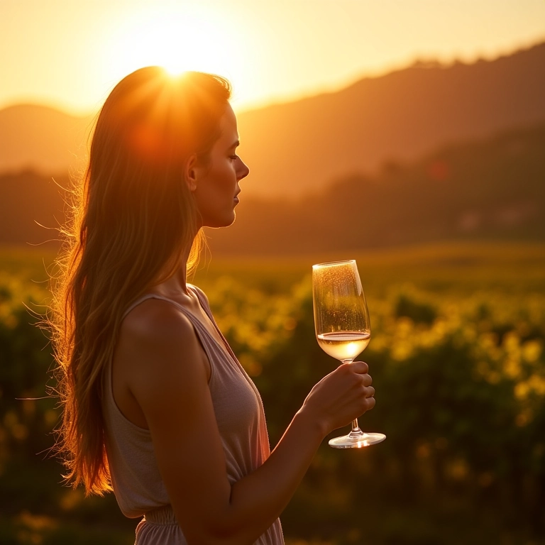 Mulher relaxando em vinhedo no Vale dos Vinhedos, Serra Gaúcha.