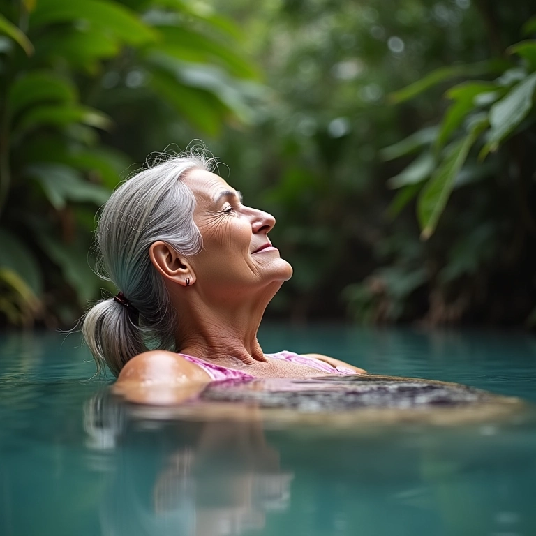Mulher relaxando nas águas termais de Caldas Novas.