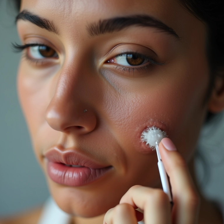 Mulher removendo cravos com um extrator de comedões com cuidado.