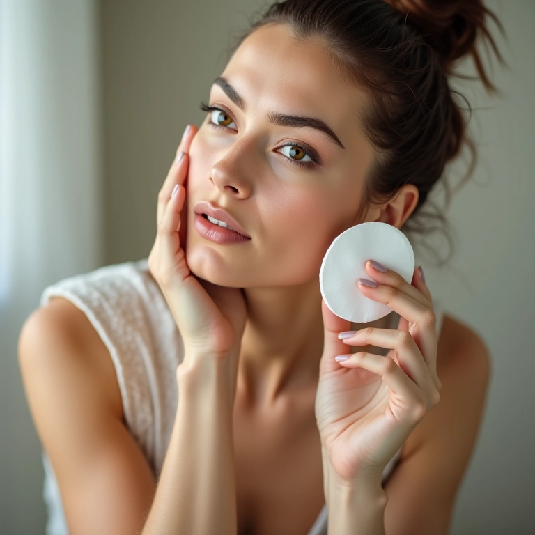 Mulher removendo maquiagem com demaquilante.