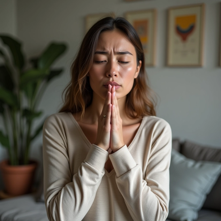 Mulher respirando fundo, representando ansiedade excessiva e ataques de pânico.
