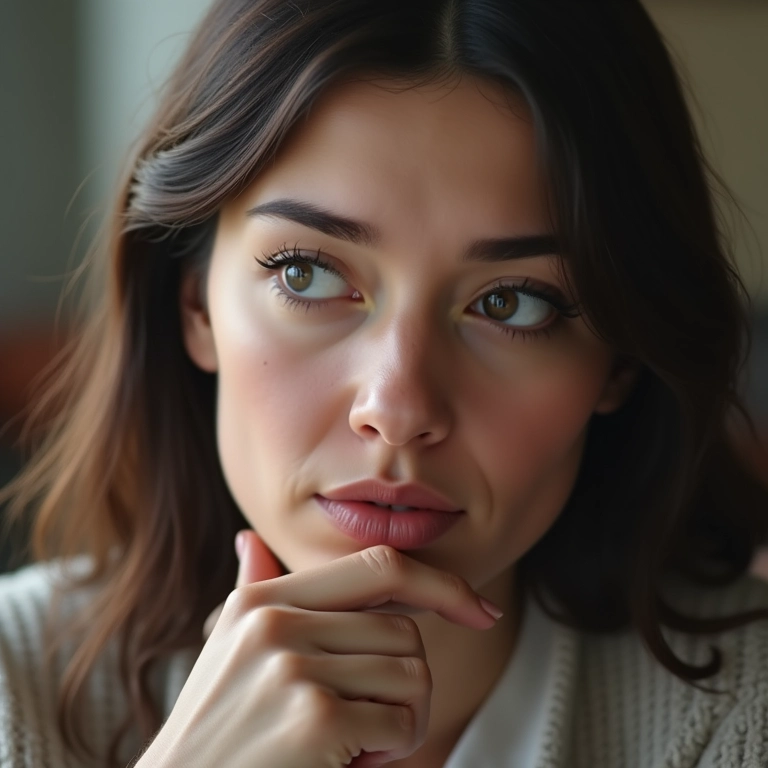 Mulher respondendo um teste de estilo online com atenção e sinceridade.