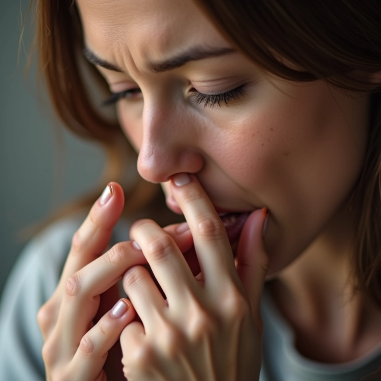 Mulher roendo as unhas, representando traumas e maus hábitos.