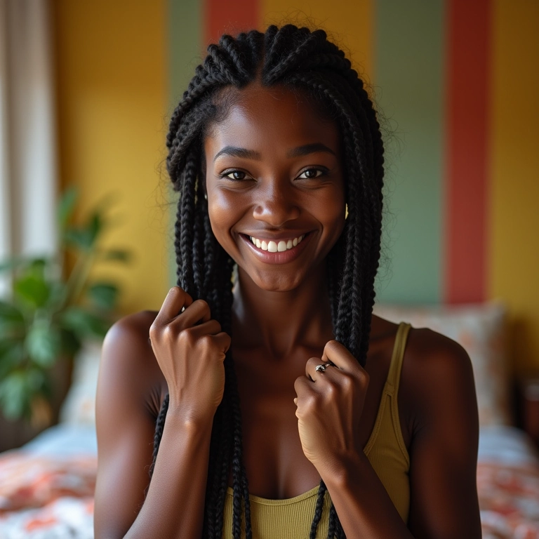 Mulher texturizando o cabelo com tranças para uniformizar a textura.