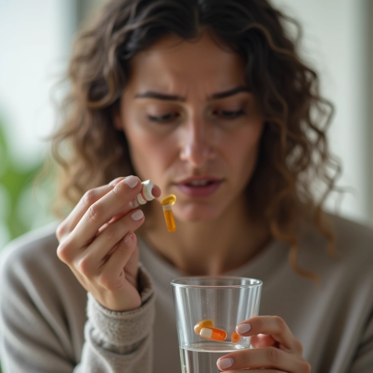 Mulher tomando medicação.