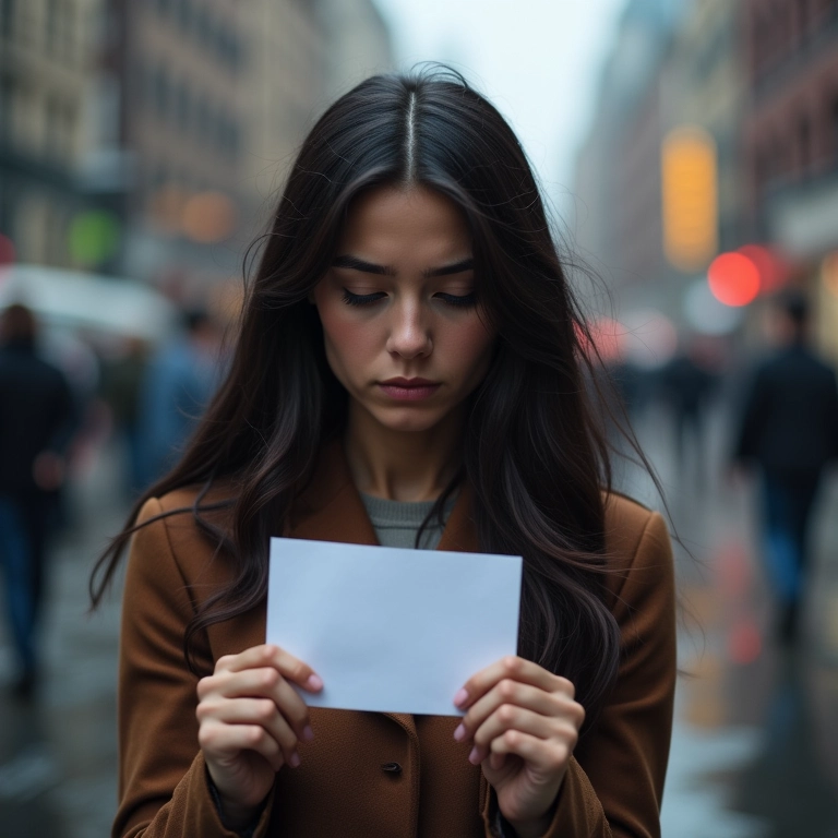 Mulher triste segurando uma carta de amor não correspondida.