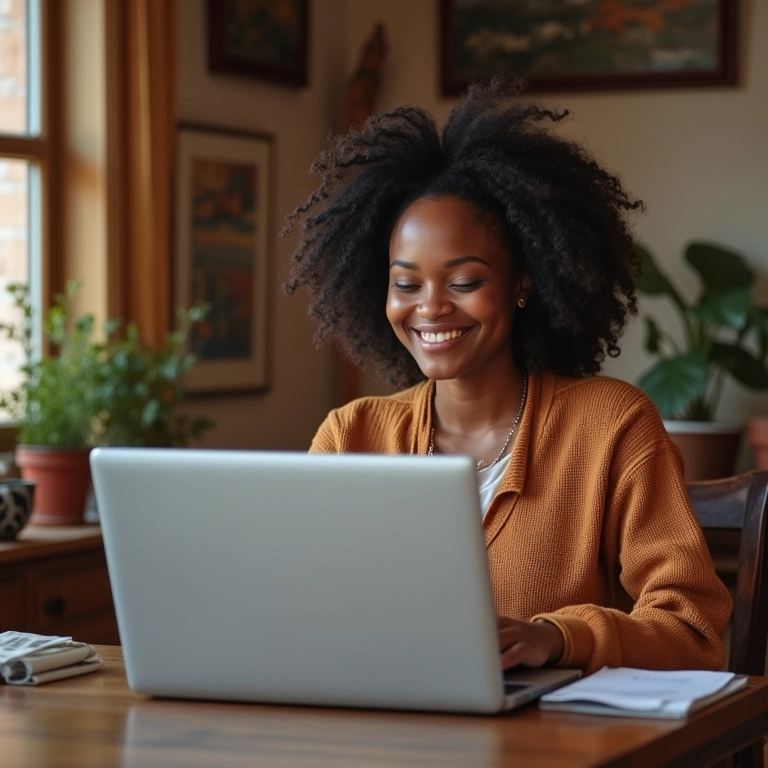 Mulher usando a internet para se inspirar a escrever uma carta de amor.