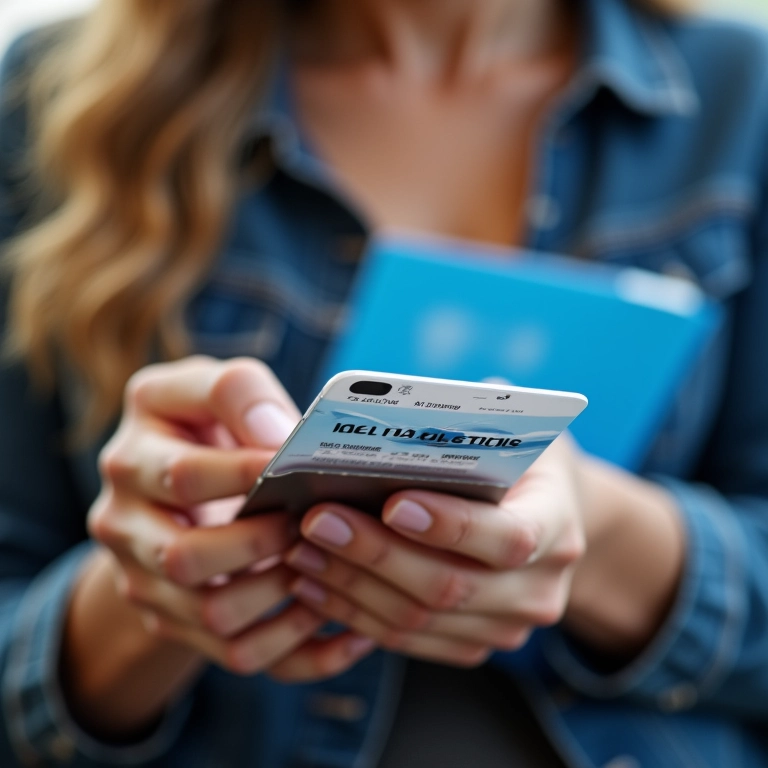 Mulher usando aplicativo de milhas aéreas para resgatar passagens.