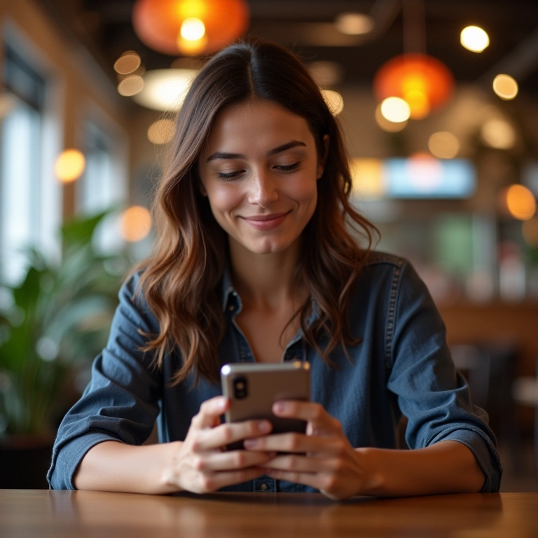 Mulher usando aplicativo de segurança em viagem no celular.