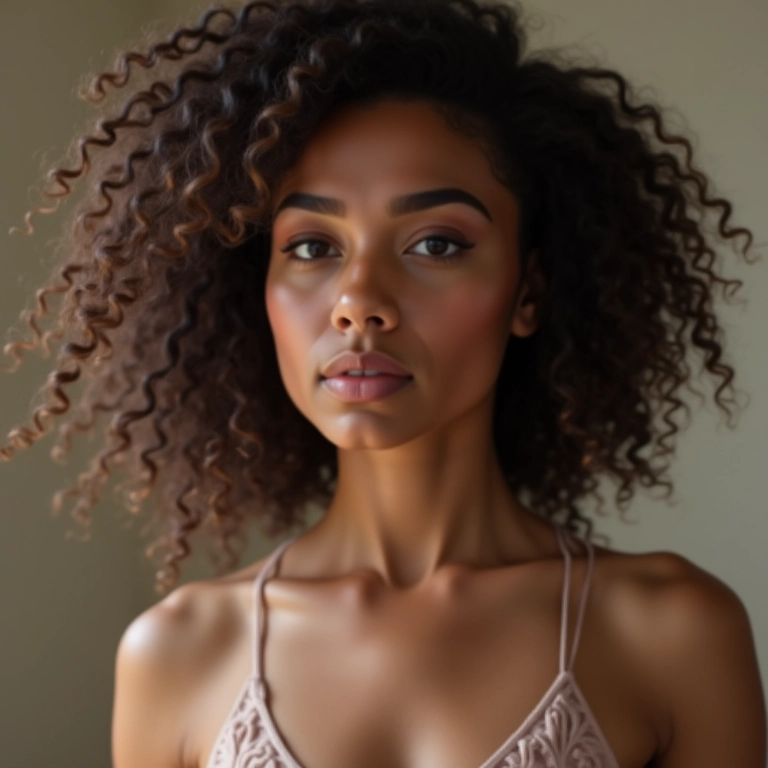 Mulher usando dedoliss para definir cachos na fitagem.