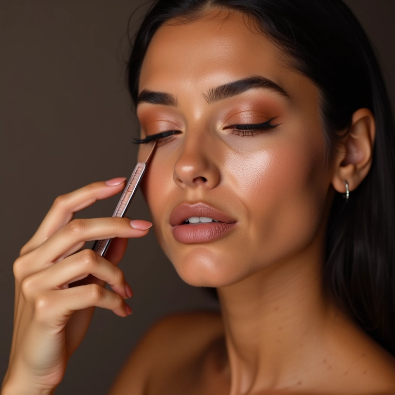 Mulher usando paleta de corretivos coloridos.