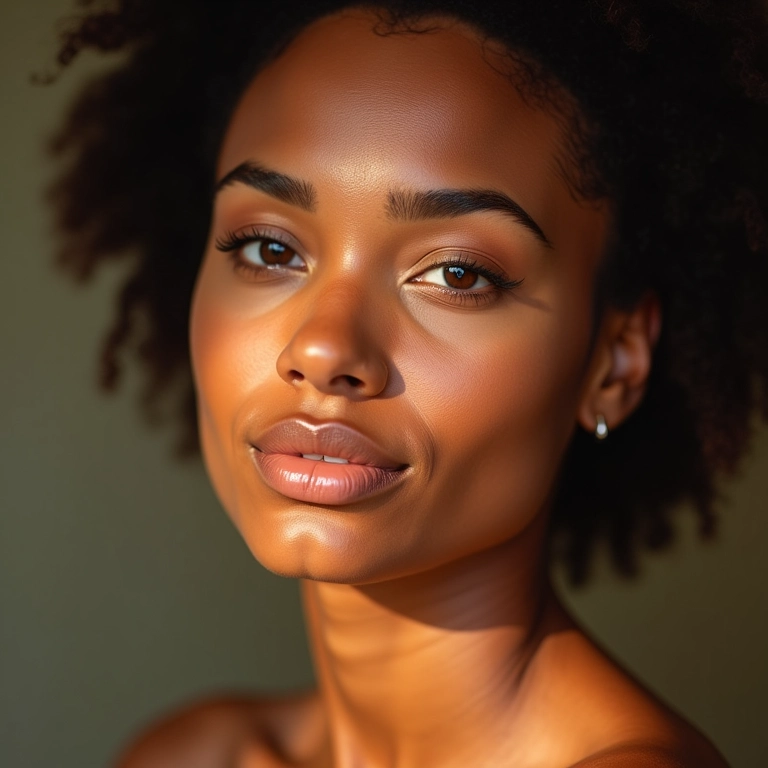 Mulher usando pó facial com cor para realçar a pele.