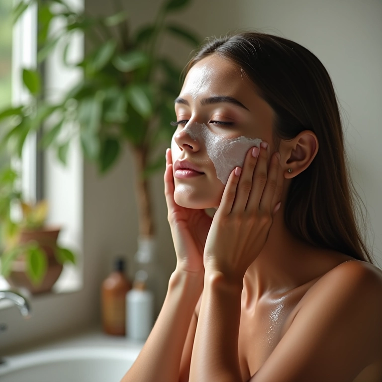 Mulher usando sabonete facial corretamente