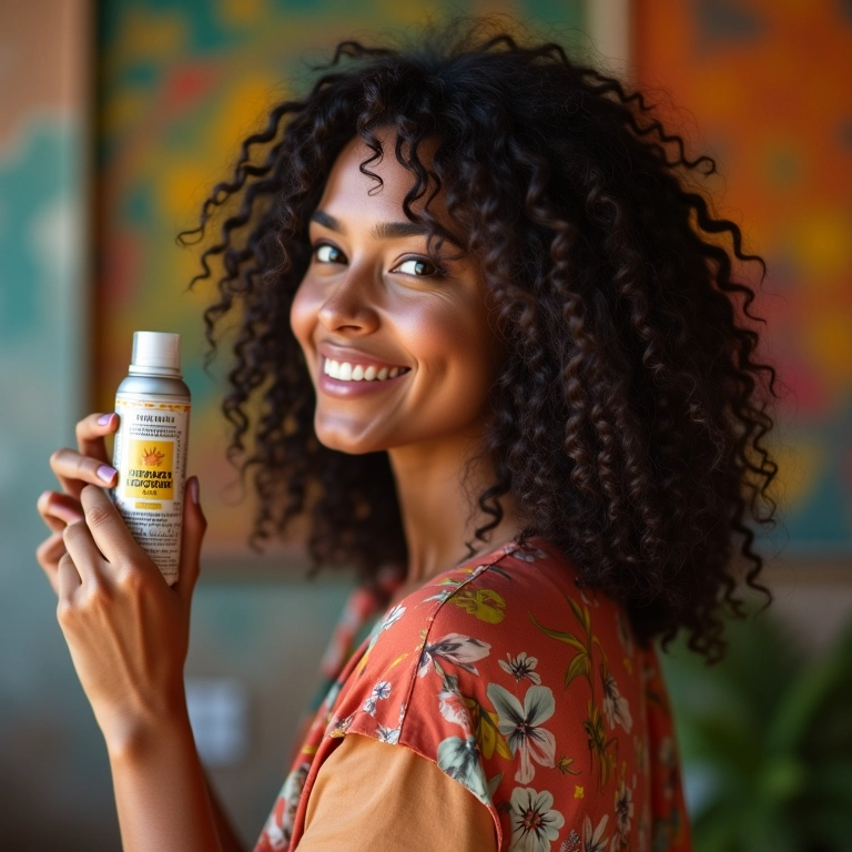 Mulher usando shampoo a seco no cabelo fino