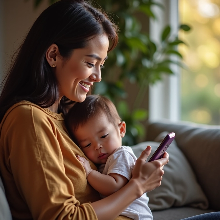 Mulher usando smartphone para programar doações recorrentes.