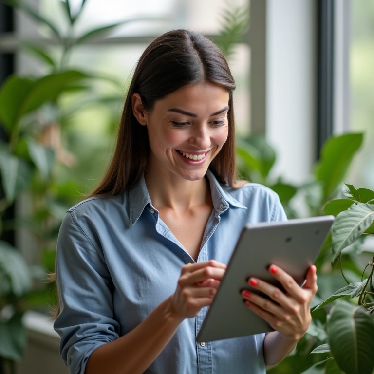 Mulher usando tecnologia para equilibrar trabalho e vida.